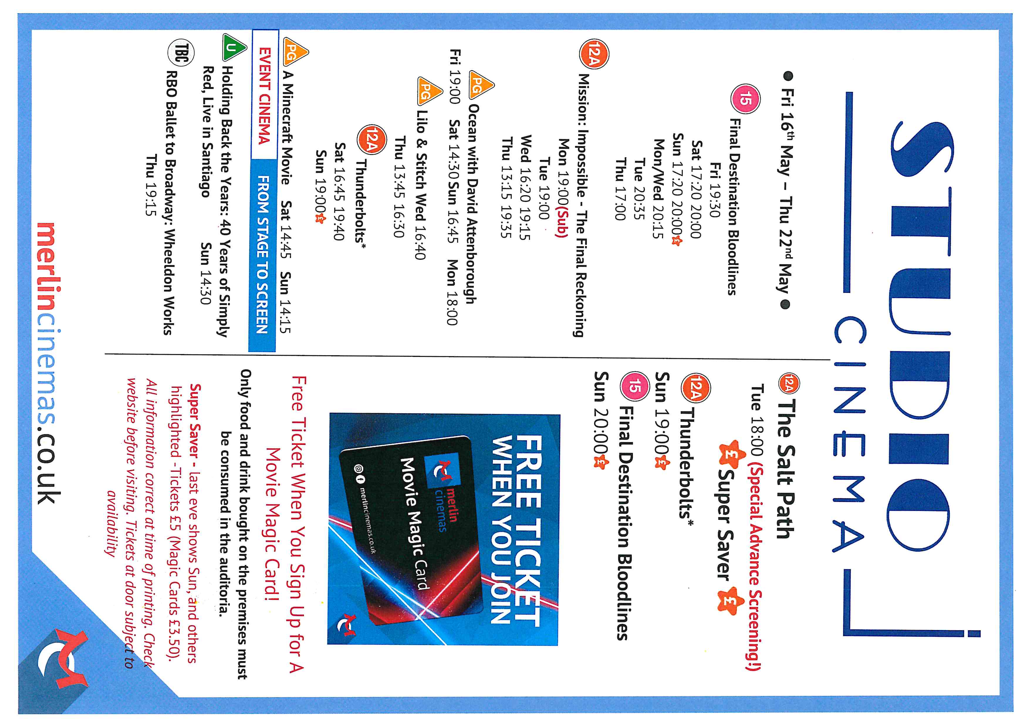 Event Cinema listings on at Studio Cinema Stage to Screen listing. Visit merlincinemas.co.uk for more info